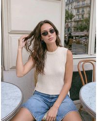 Vero Moda - Chaleco De Punto Acanalado Con Cordones En Crema-Blanco - Lyst