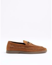 River Island - Suede Woven Chain Loafers - Lyst