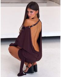 Tiger Mist - Ravenna Jersey Off Shoulder Eyelet Detail Cinched Skirt Drape Detail Mini Dress - Lyst