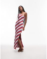 TOPSHOP - Knitted Stripe One Shoulder Maxi Dress - Lyst
