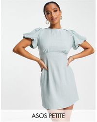 ASOS - Asos Design Petite Puff Sleeve Linen Mini Shift Dress - Lyst