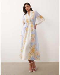 Forever New - Linen Look Balloon Sleeve Floral Belt Detail Midaxi Shirt Dress - Lyst