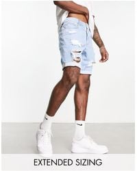 ASOS - Slim Mid Length Denim Shorts With Heavy Rips - Lyst