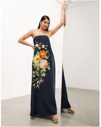 ASOS - Embroidered Floral Clean Bandeau Maxi Dress - Lyst