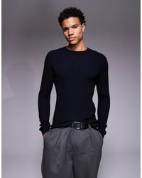 ASOS - Muscle Fit Gebreid T-Shirt Met Ribbels - Lyst