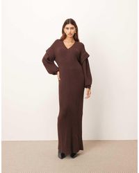 ARRANGE - Rib Knit V Neck Maxi Dress With Shoulder Detail - Lyst