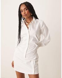 ASOS - Cotton Ruched Waist Shirt Mini Dress With Flared Sleeve - Lyst