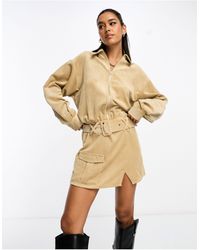 ASOS - Cord Slouchy Shacket Mini Dress With Low Rise Skirt - Lyst