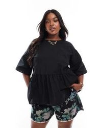 ASOS - Asos design curve – kurzärmliges oversize-schößchenoberteil im hängerchen-stil aus leinenmix - Lyst