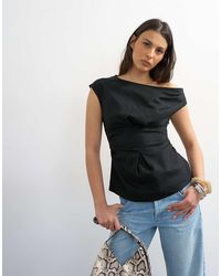 TOPSHOP - Off The Shoulder Ruched Pleat Waist Top - Lyst