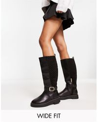 River Island - Wide Fit Quilted Buckle High Leg Boot - Lyst