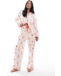 Loungeable - Super Soft Jersey Pyjama Revere Top And Wide Leg Pants Set With Piping Detail - Lyst
