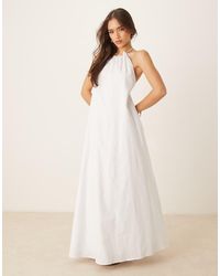SNDY'S - Poplin Linen Blend Halterneck Open Back Maxi Dress - Lyst