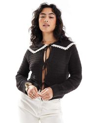 ASOS - Knitted Stitch Detail Tie Front Cardigan With Collar Detail - Lyst