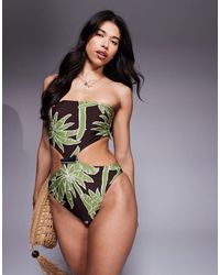 ASOS - Vida - maillot 1 pièce bandeau à détail métallique et imprimé palmier - Lyst