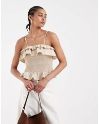 ASOS - Co Ord Shirred Frill Linen Blend Cami Top - Lyst