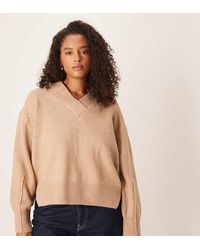 ASOS - Jersey Rosa De Corte Cuadrado Con Cuello De Pico Y Detalle De Abertura Lateral De Asos Design Curve-Neutro - Lyst