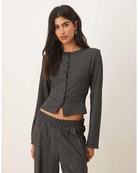 ASOS - Rib Detail Long Sleeve Button Through Top - Lyst
