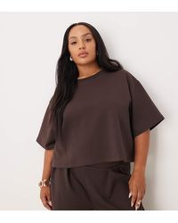 ASOS - Camiseta Corta Marrón De Corte Cuadrado De Punto Interlock De Asos Design Curve (Parte De Un Conjunto) - Lyst