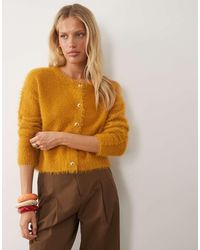 Brave Soul - Fluffy Cardigan With Gold Buttons - Lyst