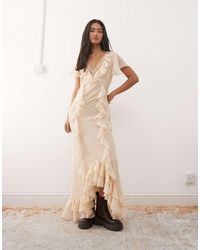 Reclaimed Vintage - Maxi Tea Dress With Ruffles And Asymmetric Hem - Lyst