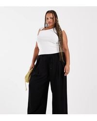 ASOS - Asos Design Curve Textured Wide Leg Trousers With Tie Waist - Lyst