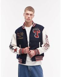Tommy Hilfiger - Graphic Patch Logo Varsity Jacket With Leather Sleeves - Lyst