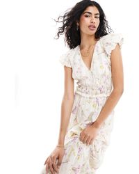 & Other Stories - Linen Blend Midaxi Dress With Ruche Bodice Detail And Tiered Hem - Lyst