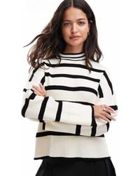 ONLY - Jersey Blanco Y Negro A Rayas Con Cuello Alto De -Gris - Lyst