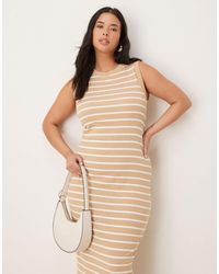 ASOS - Asos design curve – geripptes mittellanges tanktop-kleid im 90er-stil mit streifen - Lyst