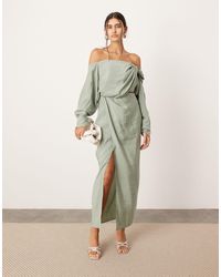 ASOS - Twist Off Shoulder Midi Dress With Cut Out Detail - Lyst