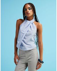 ASOS - – hinten gebundenes, gestreiftes neckholder-oberteil aus popeline - Lyst