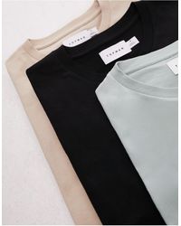 TOPMAN - Confezione da 3 t-shirt vestibilità classica nera, color pietra e salvia - Lyst