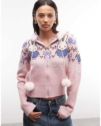 Daisy Street - X Miffy Faux Fur Zip-up Cardigan With Pom-poms - Lyst
