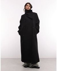 Weekday - Wool Blend Double Breasted Coat With Funnel Neck And Shoulder Pads - Lyst