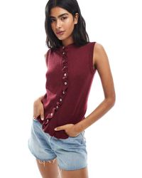 ASOS - Knitted Tank Top With Irregular Placket And Ruffle Edge - Lyst
