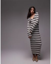 TOPSHOP - Robe côtelée longue à encolure dégagée - olive rayé - Lyst