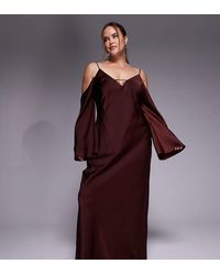 ASOS - Asos Design Curve Satin Long Sleeve Fallen Shoulder Cami Midi Dress - Lyst