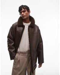 TOPMAN - Faux Shearling Jacket With Shearling Collar - Lyst