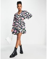 Glamorous - Soft Floral Print Ruffle Wrap Mini Dress - Lyst
