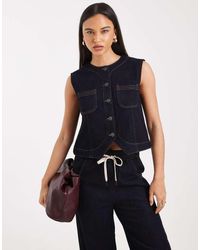 Object - Premium Denim Sleeveless Button Front Top Co-ord - Lyst