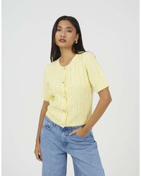 Brave Soul - Short Sleeve Cable Knit Cardigan With Shell Buttons - Lyst