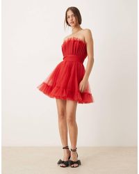 LACE & BEADS - Mini Bandeau-Jurk Met Structuur - Lyst