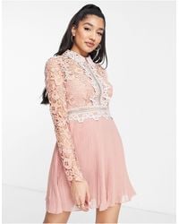 ASOS - Lace Mini Dress With Collar Detail And Pleated Skirt - Lyst