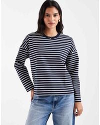 Vero Moda - Camiseta Azul Marino A Rayas Blancas Extragrande De Manga Larga De - Lyst