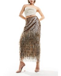 Miss Selfridge - Premium Sequin Tasselled Maxi Skirt - Lyst