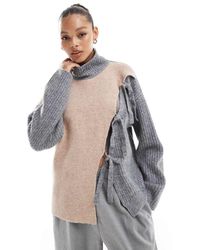 ASOS - High Neck Jumper With Tie Detail And Colour Block - Lyst