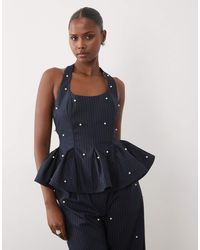 ASOS - Peplum Corset Top With Faux Pearls - Lyst