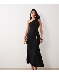 Fashionkilla - Exclusive Double Sculpted Slinky One Shoulder Metal Drape Detail Maxi Dress - Lyst