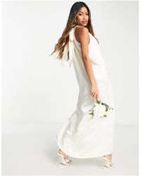 Vila - Bridal Satin Halterneck Maxi Dress With Bow Back - Lyst